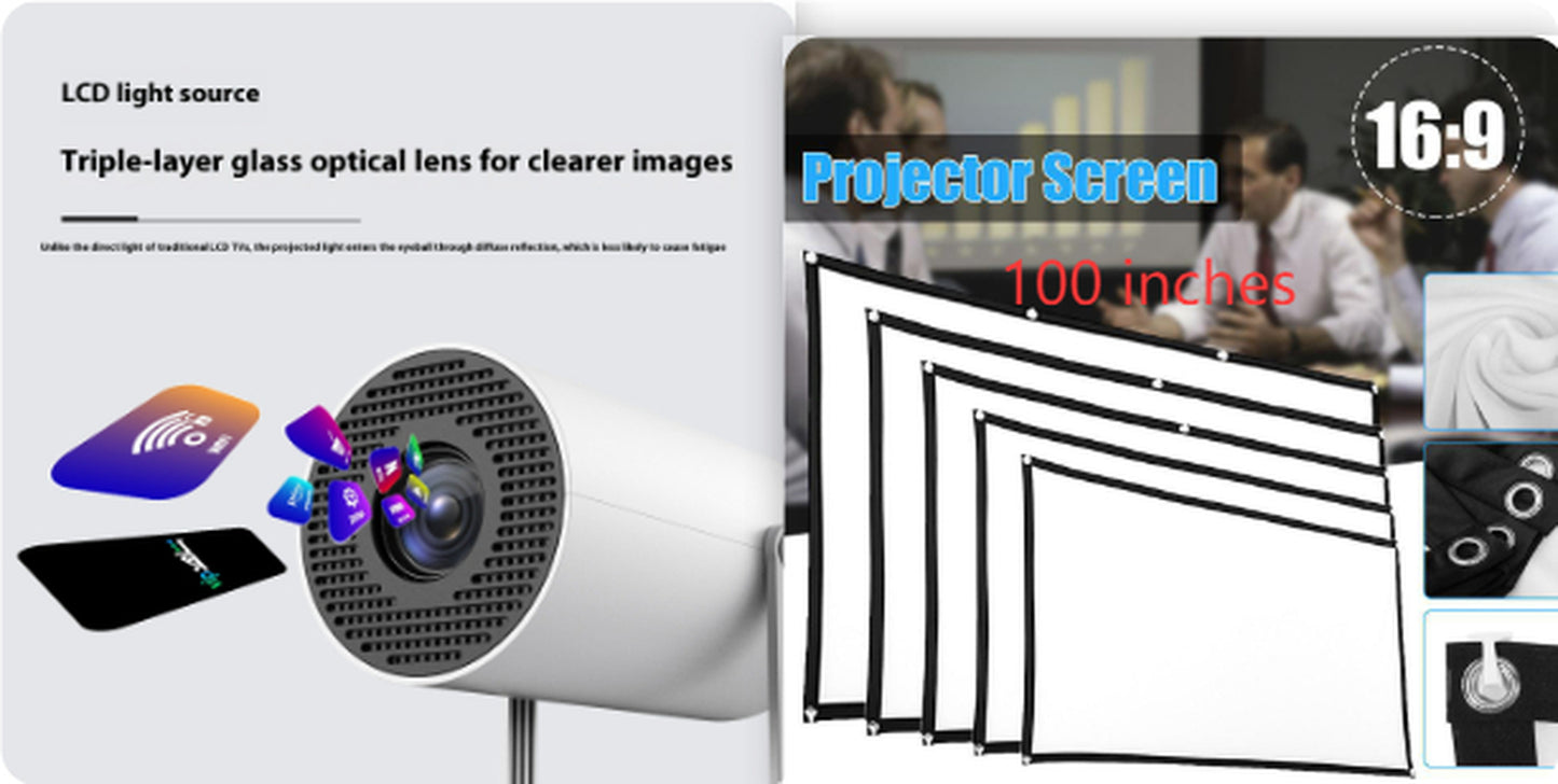 Portable Smart Home Projector with Wi-Fi & Bluetooth | 130" HD Mini Projector