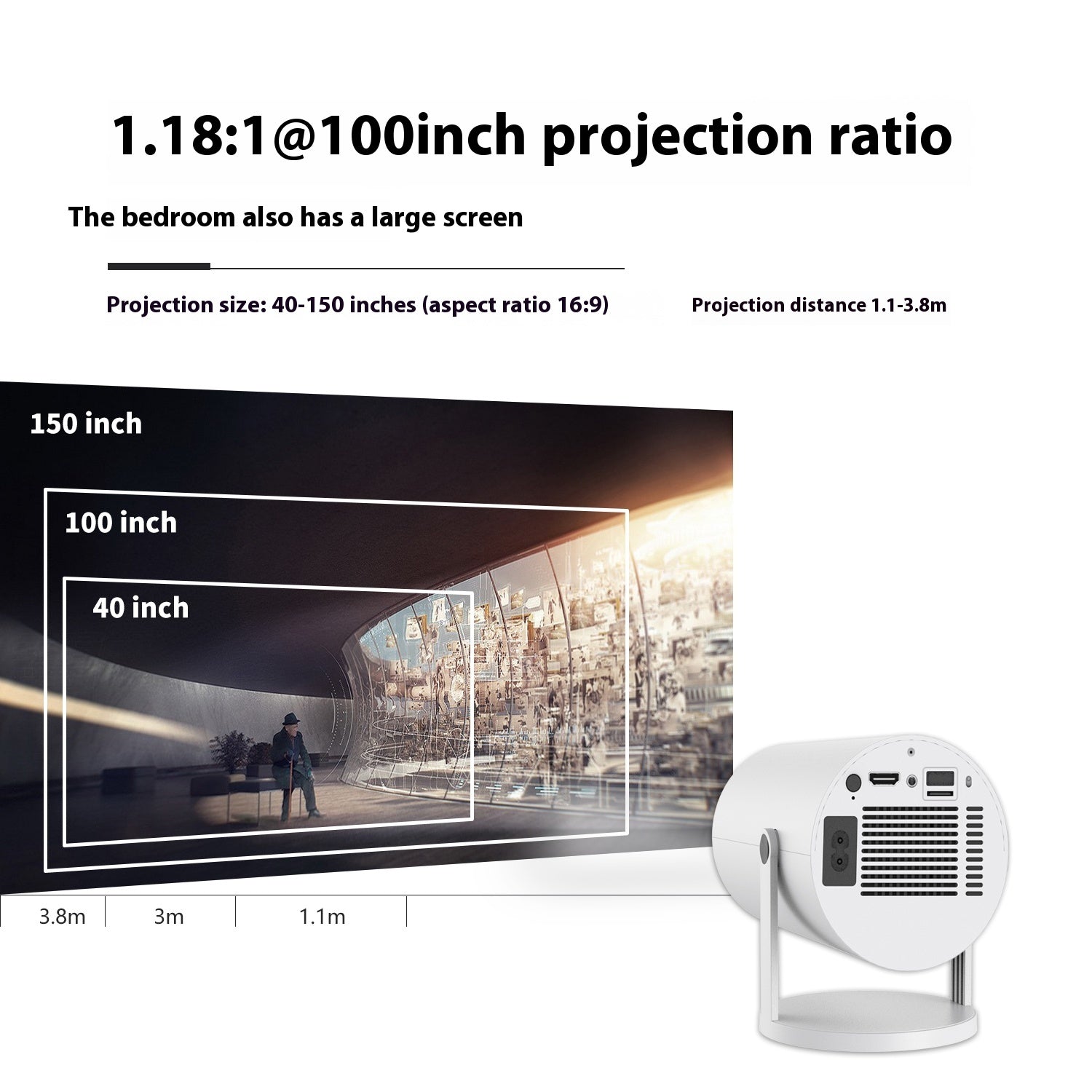 Portable Smart Home Projector with Wi-Fi & Bluetooth | 130" HD Mini Projector